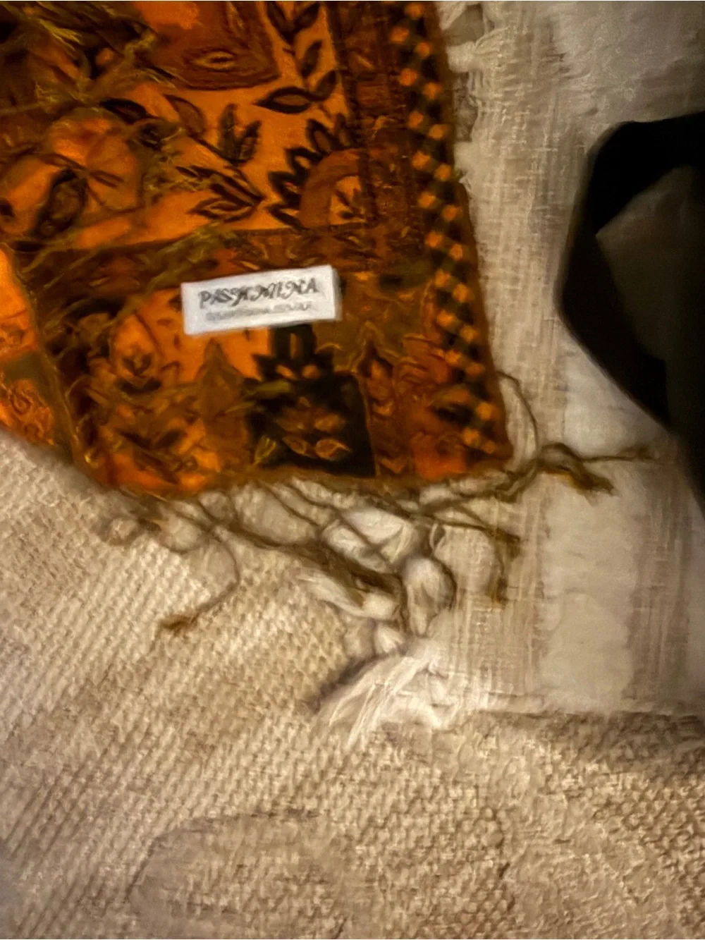 New pashmina silk reversible Handwoven Patterned Shawl Scarf - Orange & Olive